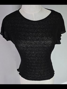 Zara Black Short Sleeve Sheer Knit Tee